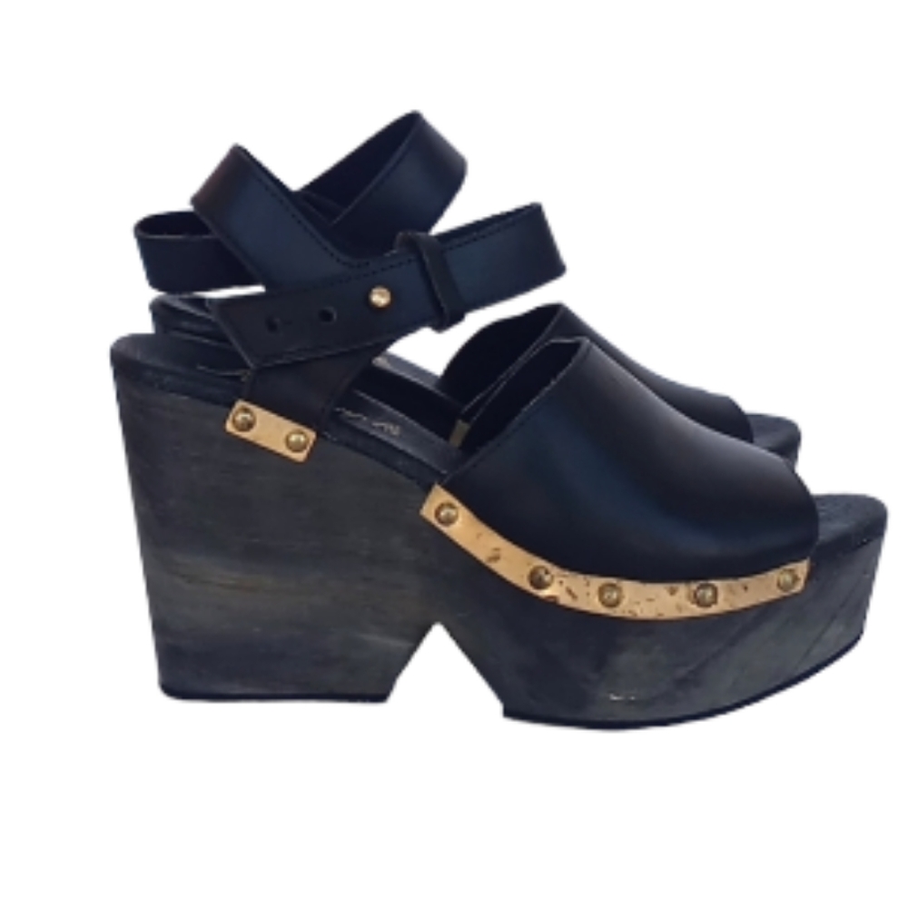 Free People leather/wood sandals/clogs sz 36